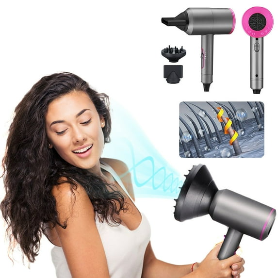 Hair Dryer With Diffuser Travel Hairdryer Negative Ionic Blow Hair Dryer Volumizer Includes 3 Detachable Styling Nozzle