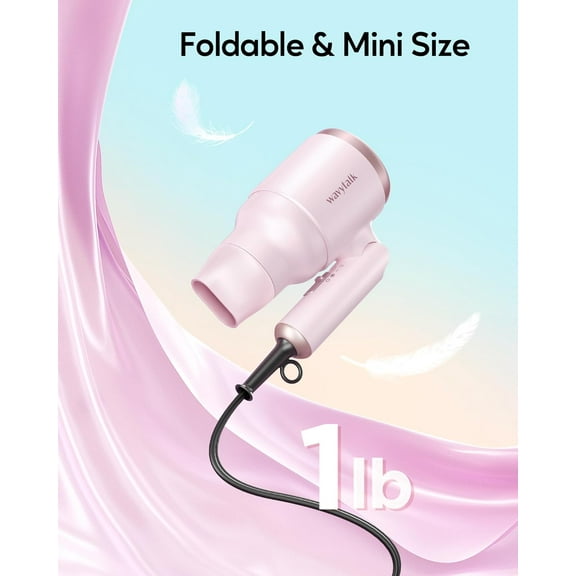 Hair Dryer with Diffuser, 1600W Quiet Lightweight Blow Dryer, Compact Travel Dryer with Folding Handle