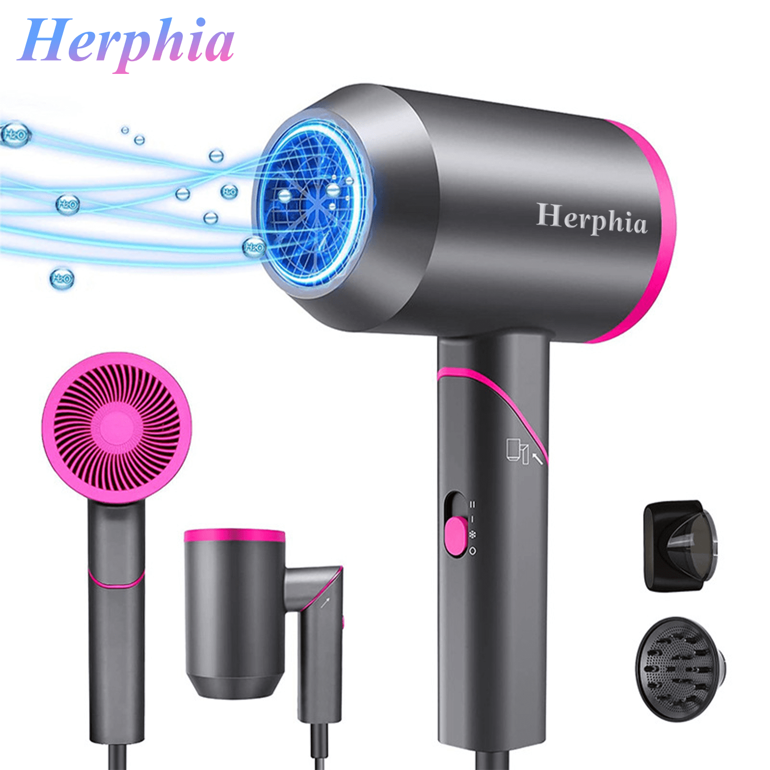 Hair Dryer with Diffuser, Herphia 1800W Professional Ionic Hairdryer for Hair Care, Powerful Hot/Cool Wind Travel Blow Dryer