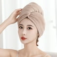 thumbnail image 1 of Coral Fleece Hair Drying Towel Wrap, Super Absorbent & Fast Drying, Lightweight Turban with Elastic Loop & Button, 1 of 9