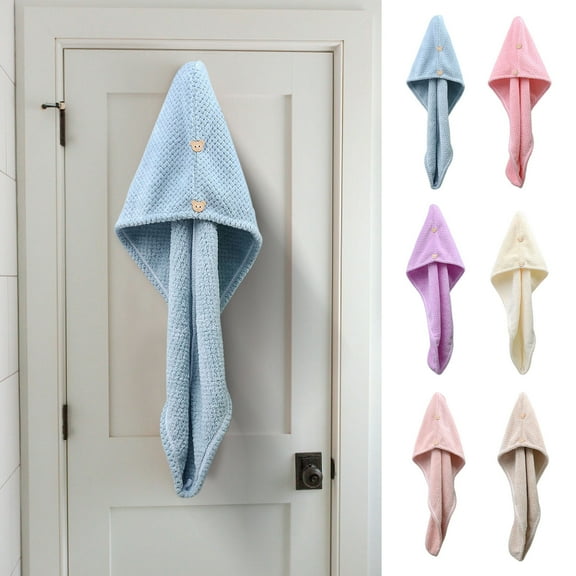 Hair Drying Towel Wrap for Women Men Teens - Super Absorbent Microfiber Velvet - Quick Dry Button Closure - Shower Bath Spa Gym Travel - Frizz Reducing 25x65cm