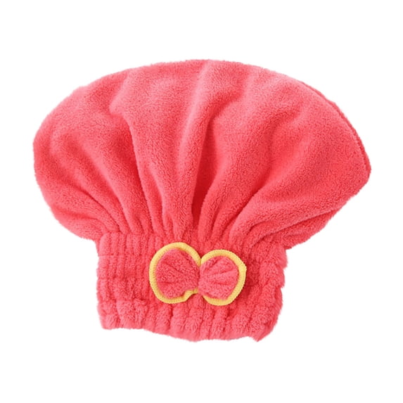 Hair Drying Wrap for Women, Coral Fleece Towel Wrap with Bow, Adjustable Twist Turban for Wet Hair, Breathable Fabric, Machine Washable for Daily Use, Watermelon Red
