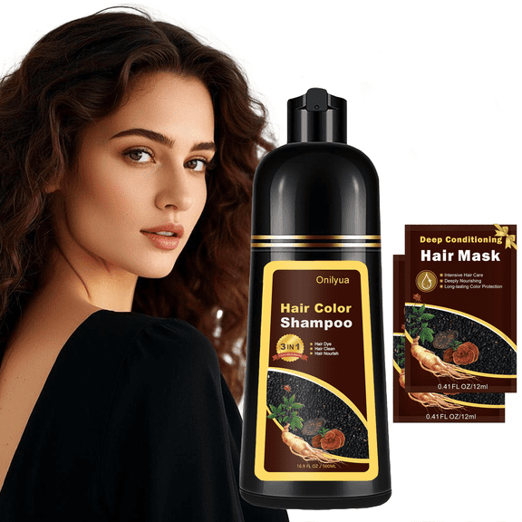 Hair Dye Shampoo 3 in 1, Long-Lasting Gray Hair Coverage, Natural Dark Coffee Hair Color Shampoo with Hair Masks, Easy Application Shampoo Para Canas for Women Men 16.9 Fl Oz,Halloween Gift