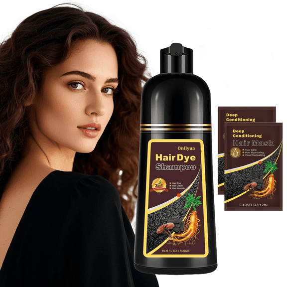 Hair Dye Shampoo 3 in 1, Long-Lasting Gray Hair Coverage, Natural Dark Coffee Hair Color Shampoo with Herbal Ingredients, Easy Application Shampoo Para Canas for Women Men 16.9 Fl Oz