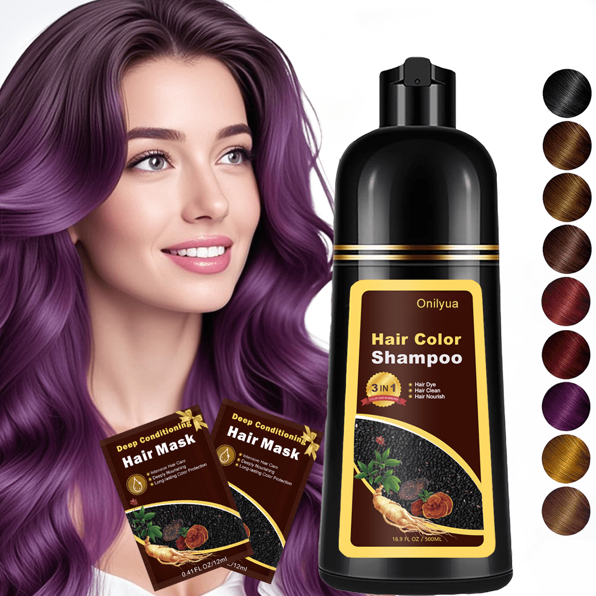 Hair Dye Shampoo 3 in 1, Long-Lasting Hair Color Shampoo with
