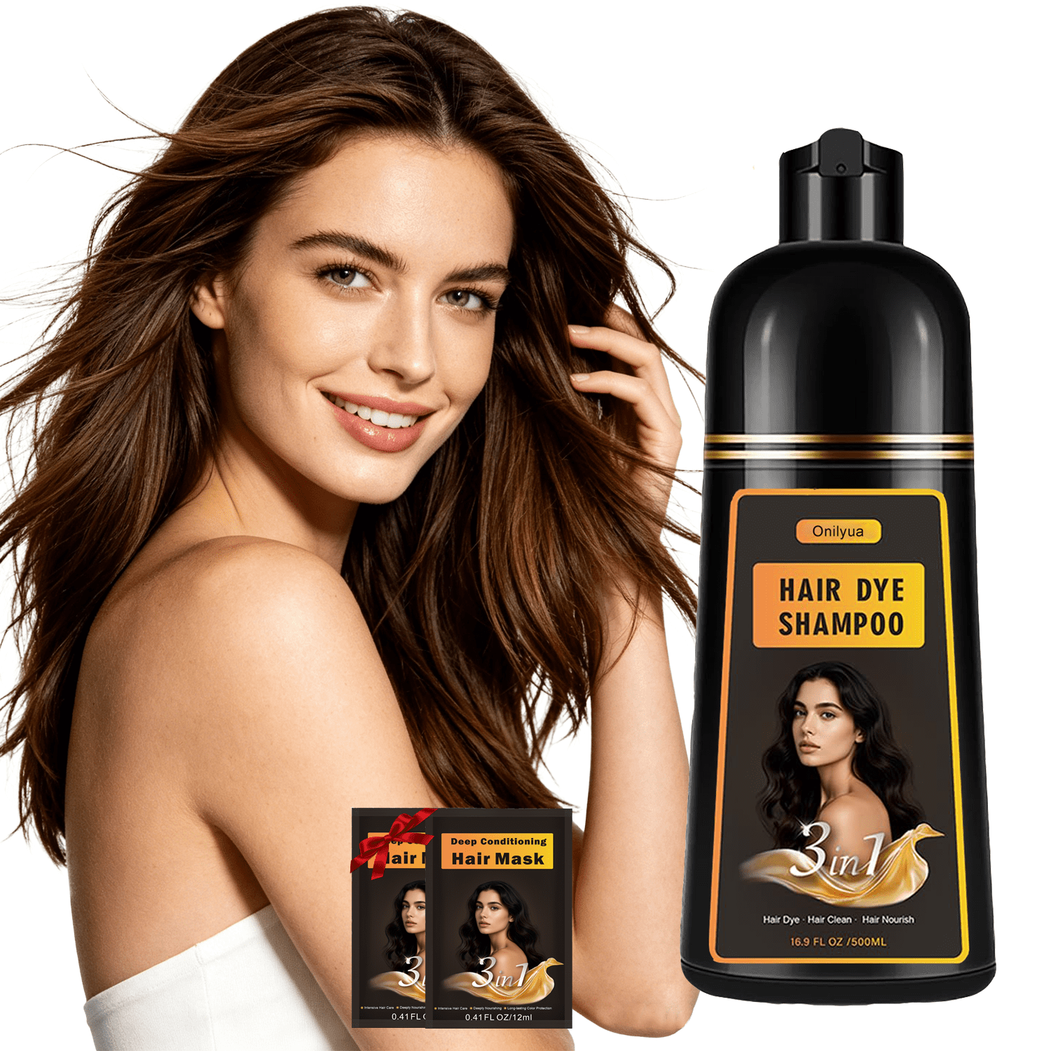 Hair Dye Shampoo 3 in 1, Long-Lasting Hair Color Shampoo with