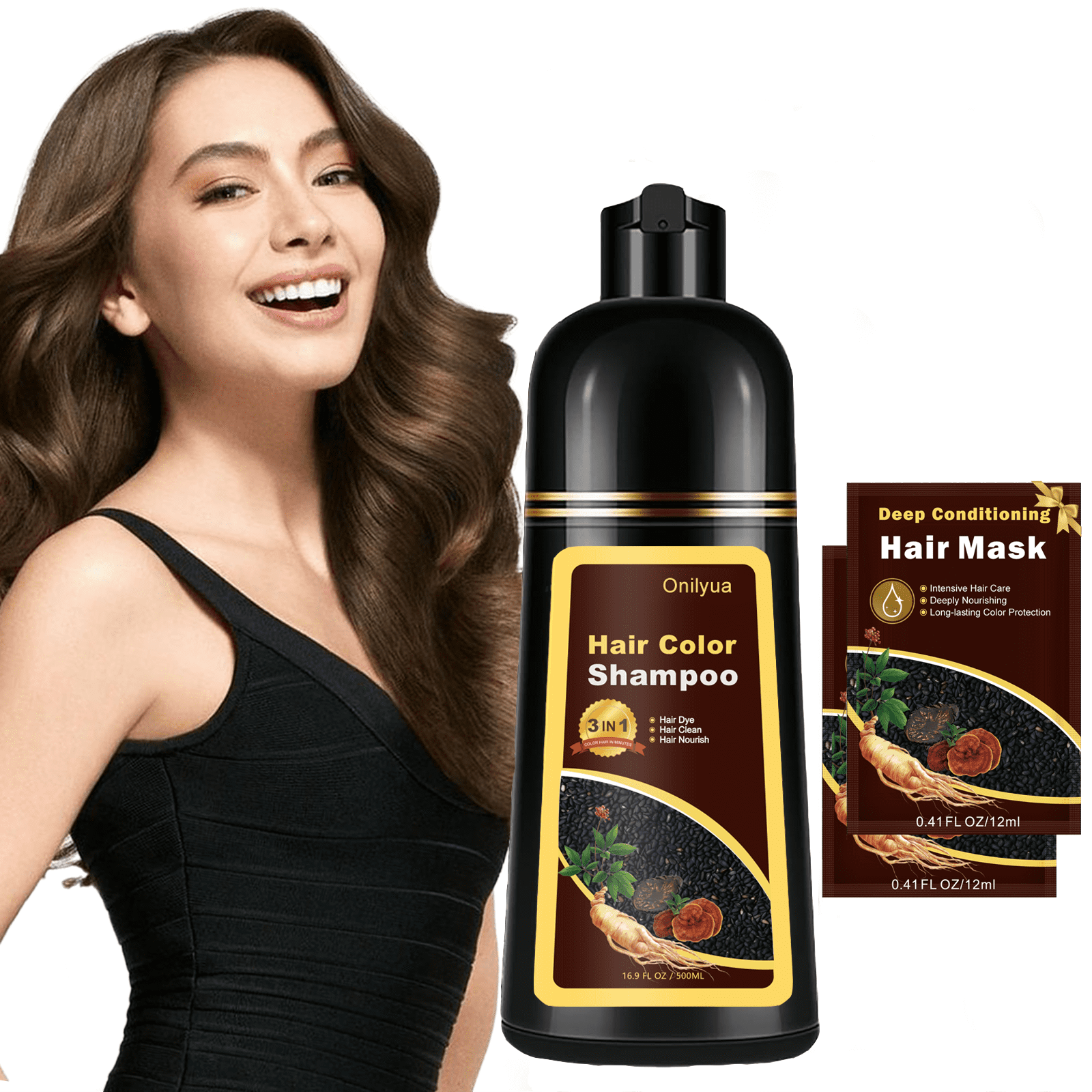 Hair Dye Shampoo 3 in 1, Long-Lasting Hair Color Shampoo with