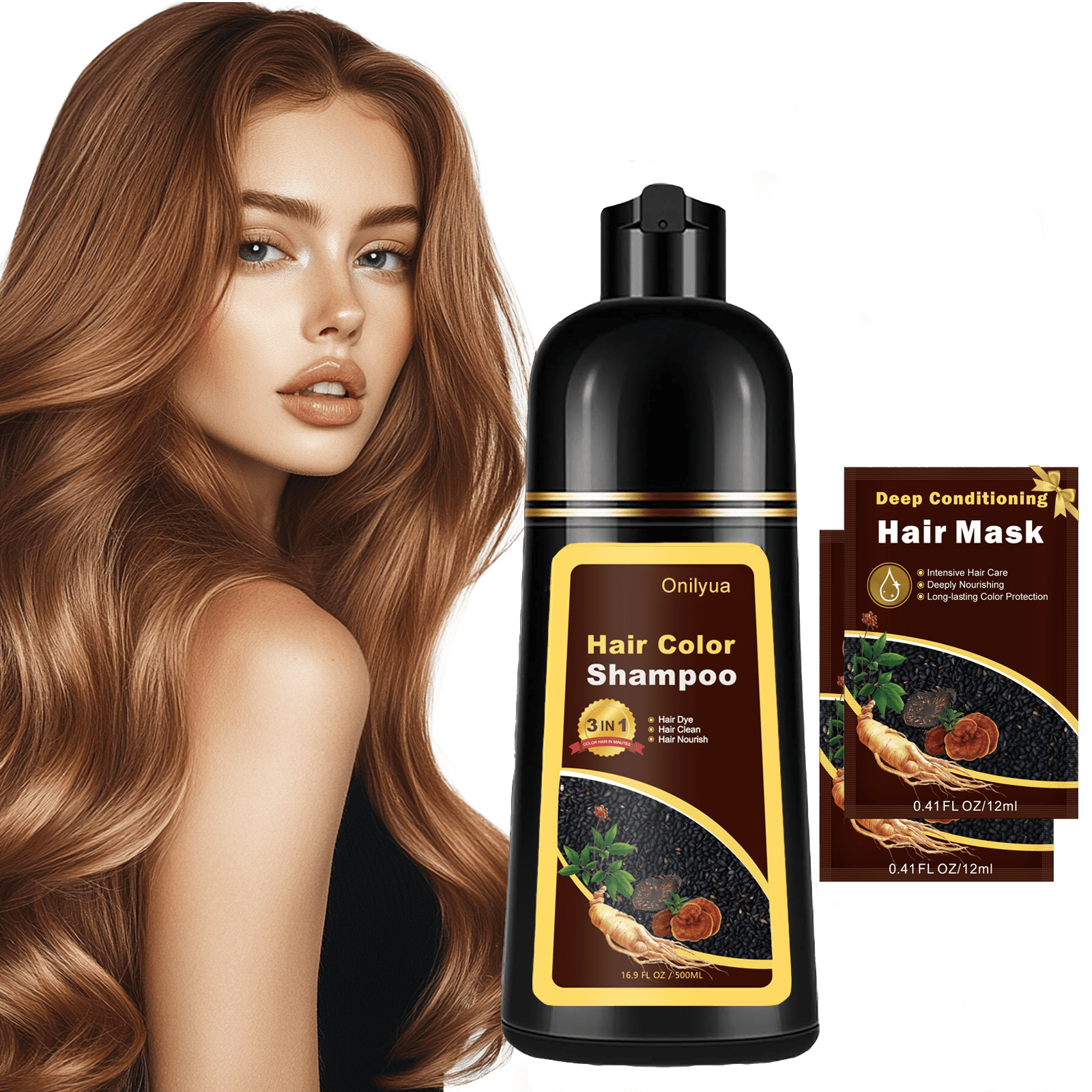 iemokoda Hair Dye Shampoo 3 in 1, Herbal Gray Coverage Shampoo