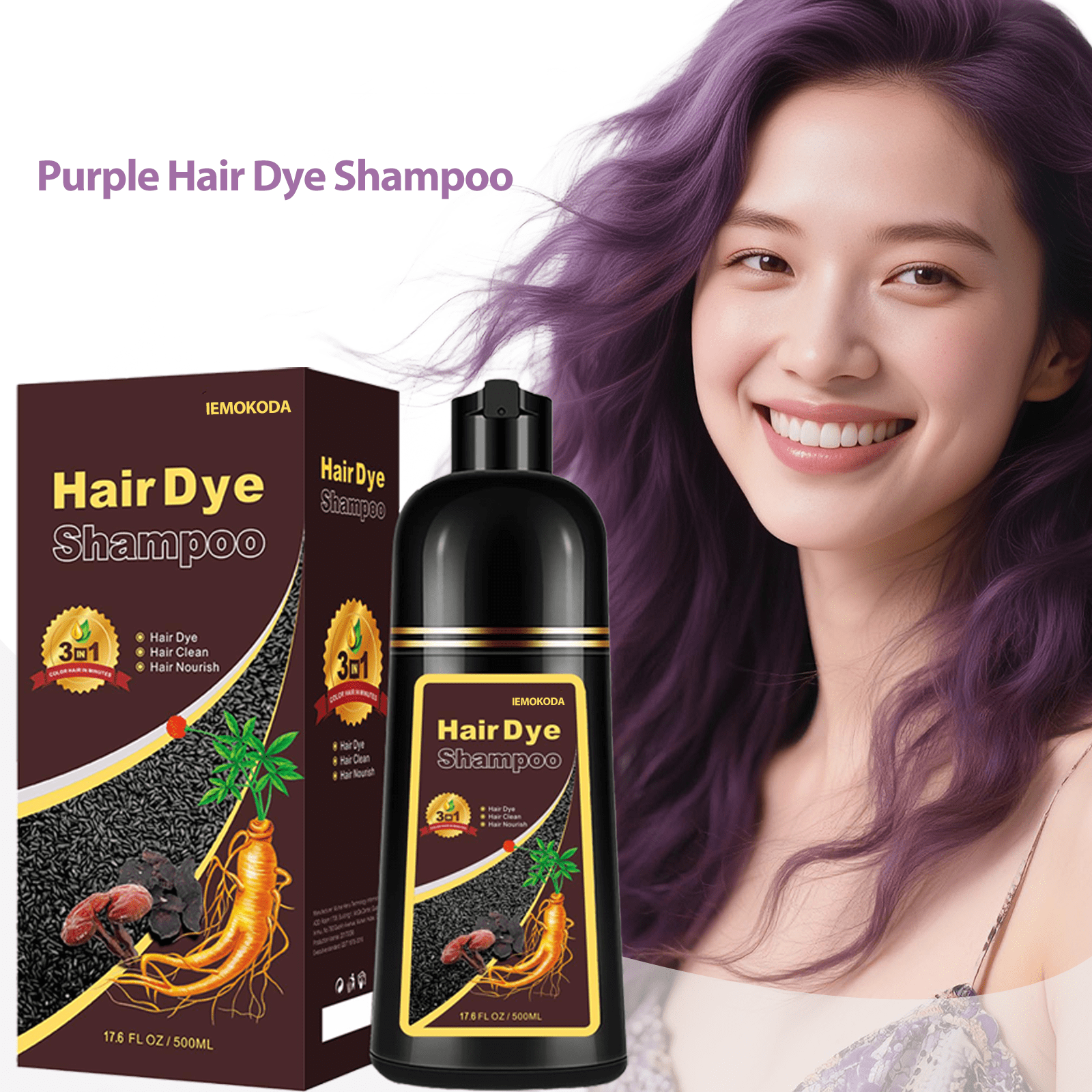 Hair Dye Shampoo 3 in 1, Long-Lasting Hair Color Shampoo with