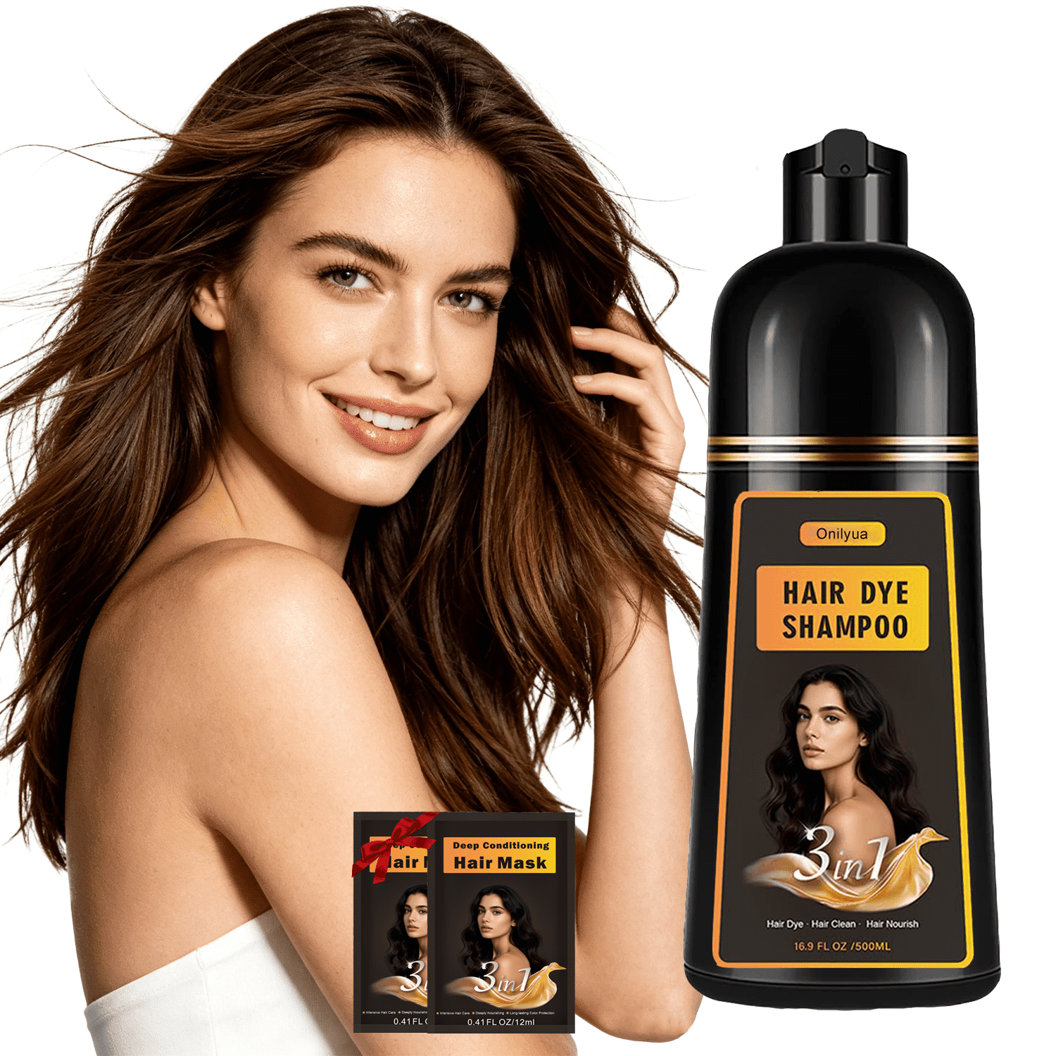 Hair Dye Shampoo 3 in 1, Long-Lasting Hair Color Shampoo with