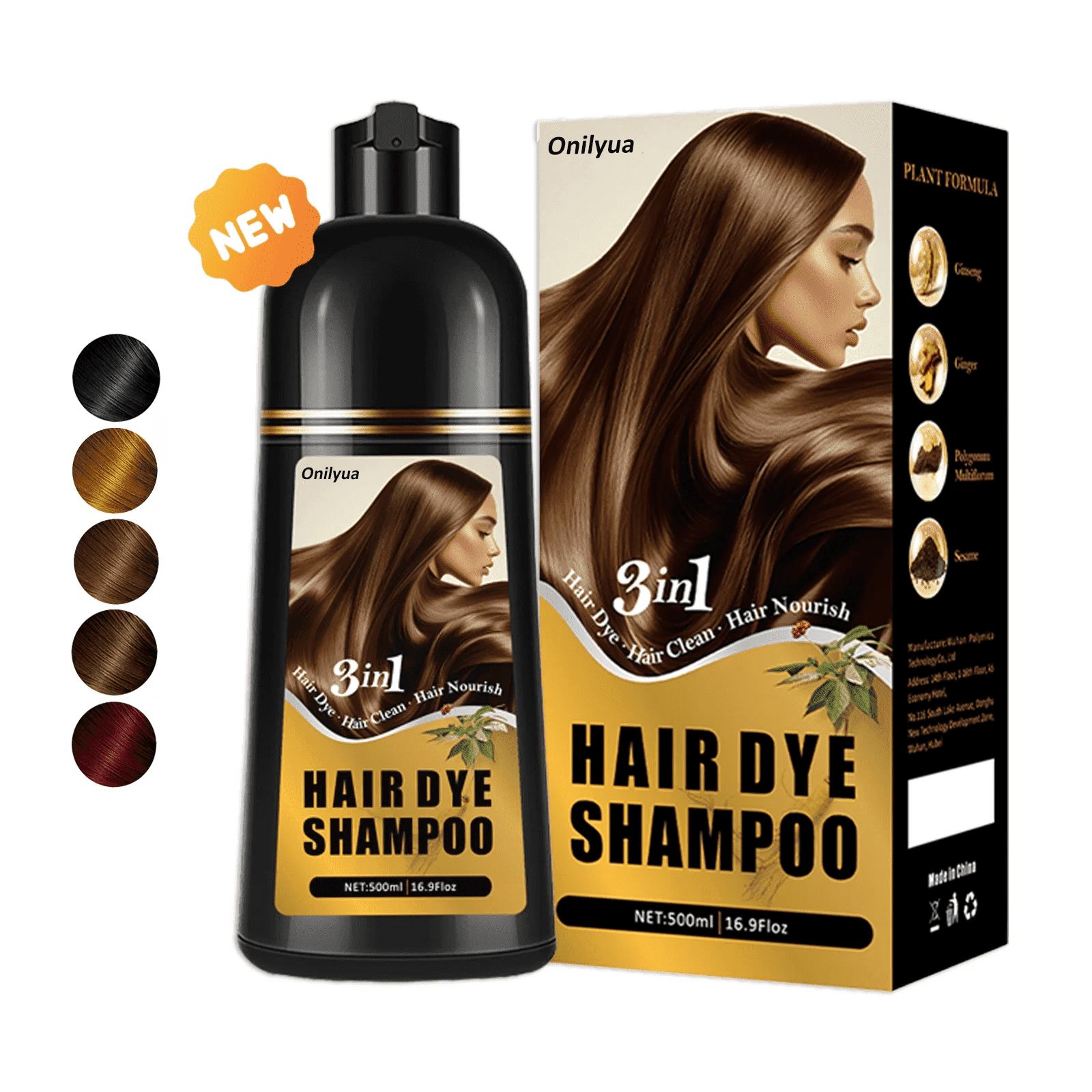 Hair Dye Shampoo 3 in 1, Hair Color Shampoo Lasts 4 Weeks, Natural Hair Color for Women Men Easy to Use, 16.90 Fl Oz
