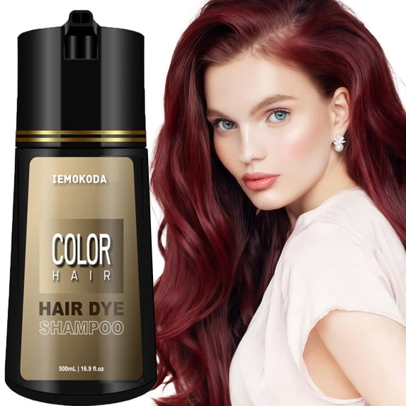 Instant Red Hair Dye Shampoo 3 in 1 for Women, Semi-Permanent Color Shampoo for Grey Hair Coverage, Ginger Extract Color Shade Shampoo Easy to Use, 16.9 fl oz[Dark Burgundy]