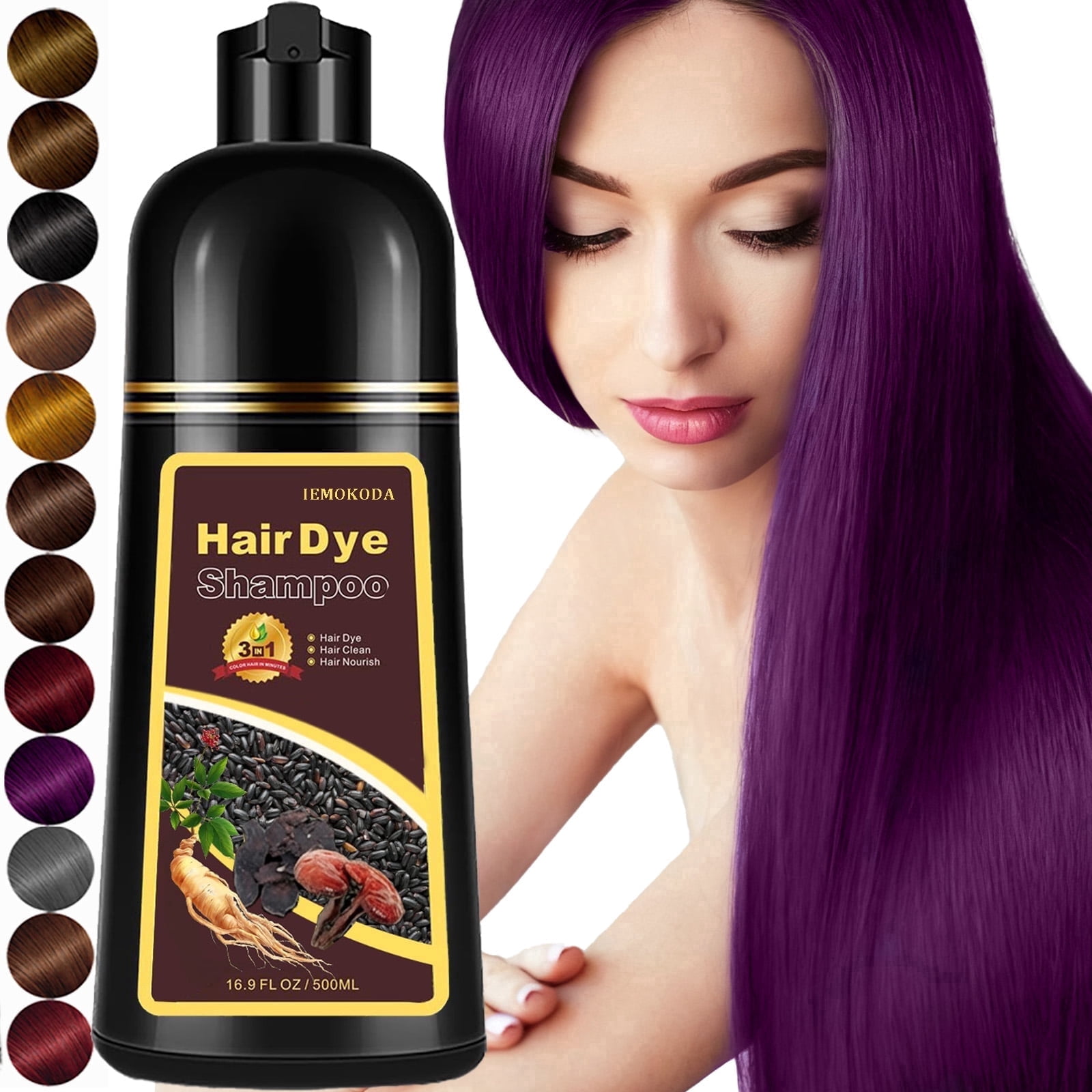 Professional Hair Dye Shampoo 3 in 1, Semi-Permanent Color Shampoo for Women & Men, Cover Your Hair Instantly, Easy To Use by Self, 16.9 Fl Oz (Purple)