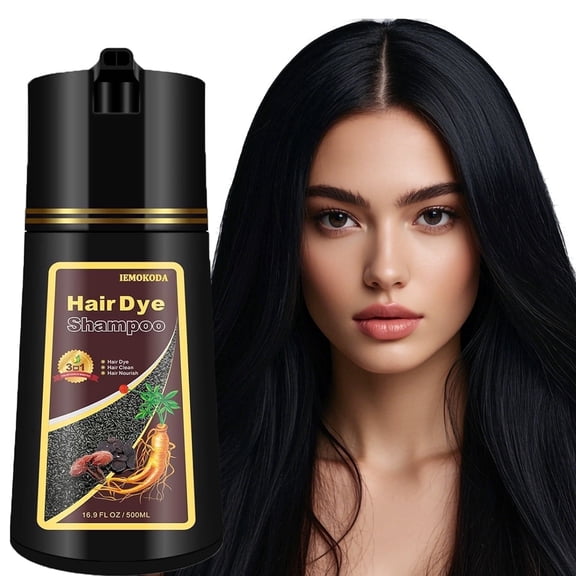 Instant Black Hair Dye Shampoo 3 in 1 for Women, Semi-Permanent Color Shampoo for Grey Hair Coverage, Ginger Extract Color Shade Shampoo Easy to Use, 16.9 fl oz