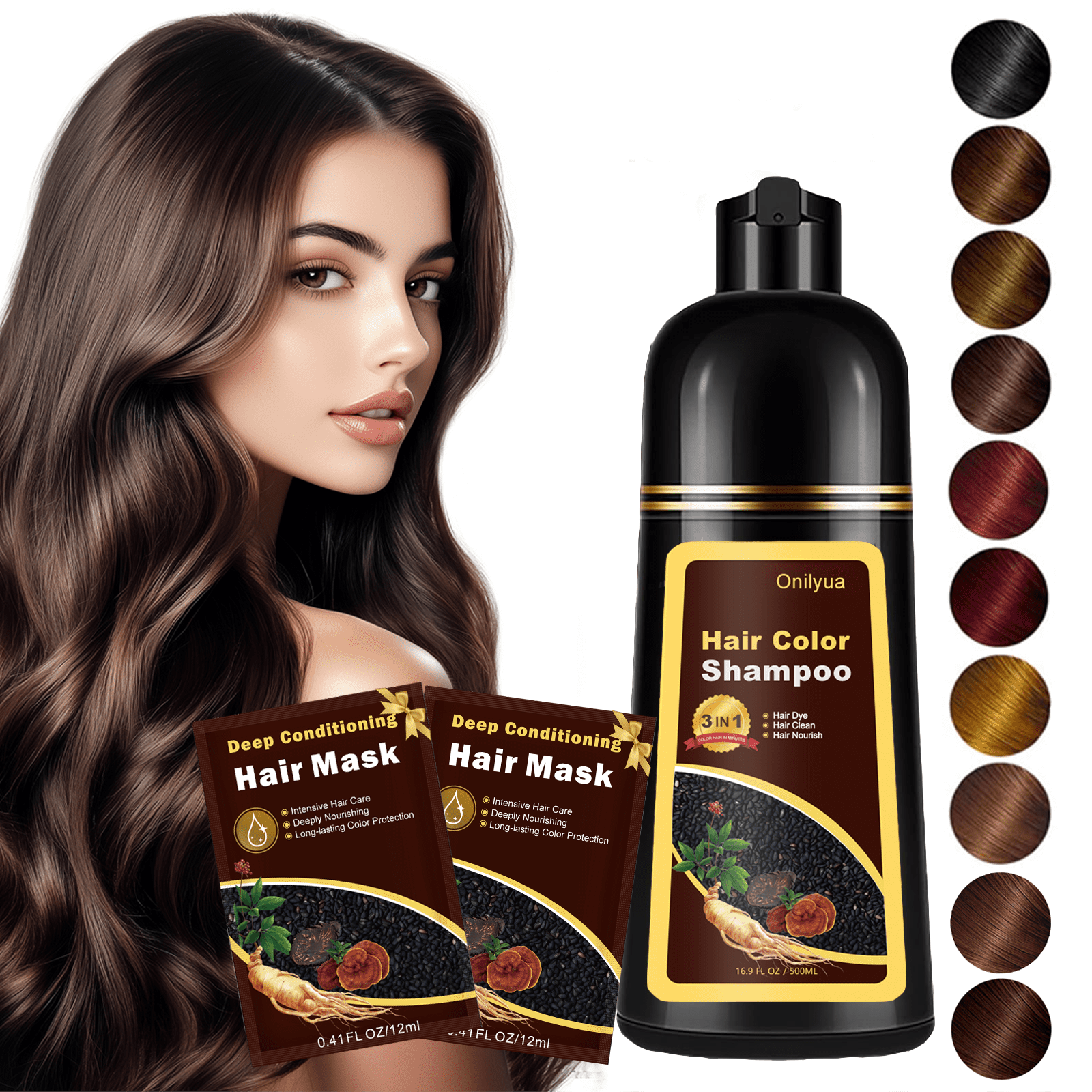 iemokoda Hair Dye Shampoo Dark Brown 16.9 Fl Oz 3 in 1 Gray Hair