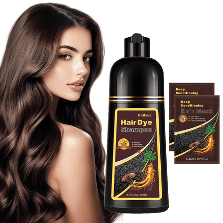 Hair Dye Shampoo Dark Brown, , Natural 3 in 1 Hair Color Shampoo Lasts 4 Weeks, Easy Application Shampoo Para Canas for Women Men 16.9 Fl Oz