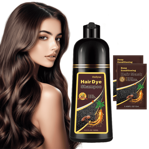 Hair Dye Shampoo Dark Brown, , Natural 3 in 1 Hair Color Shampoo Lasts 4 Weeks, Easy Application Shampoo Para Canas for Women Men 16.9 Fl Oz