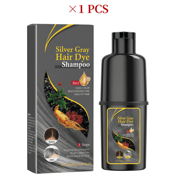 Hair Dye Shampoo for Women & Men, Instant & Long-Lasting Hair Color Shampoo, Gray Hair Coverage for Men & Women, Natural Shampoo Hair Dye for All Hair Types (Silver-Gray)
