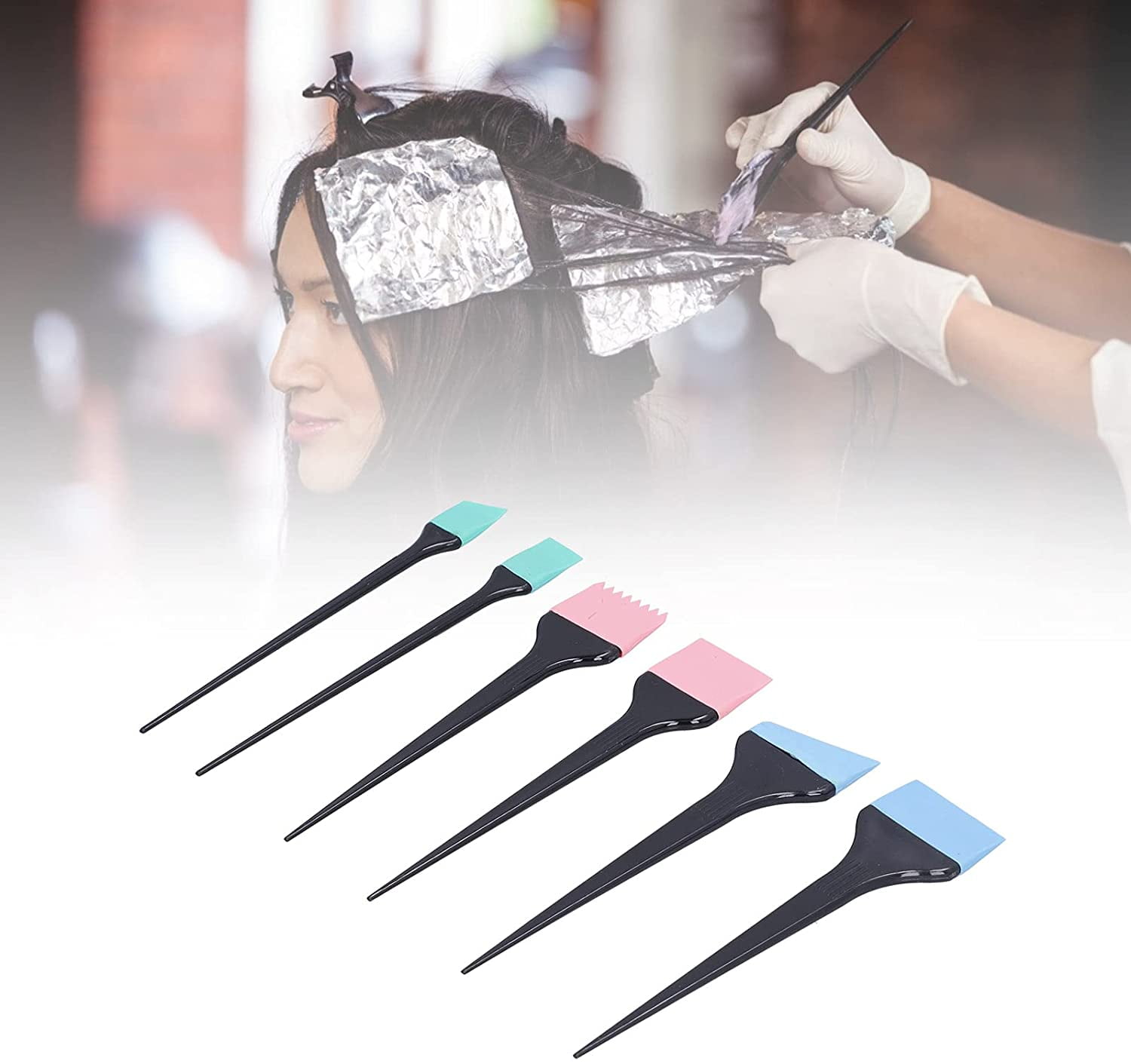 Hair Dye Tools, Silicone 6pcs Suit Different Specifications with Handle