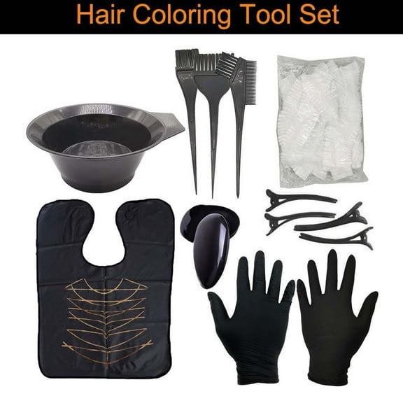 Hair Dyeing Tool Set, Hair Coloring Accessories, 14Pcs Disposable Shower Cap Gloves Hair Styling Kit, Reusable Salon Hair Tools for Home Use
