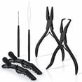 thumbnail image 1 of Hair Extension Beading Tool Kit Stainless Steel Hair Extensions Micro link Bead Closer and Remover Pliers set, Beads Hair Pulling Hook & Micro Ring Loop Tool Set (Black), 1 of 8