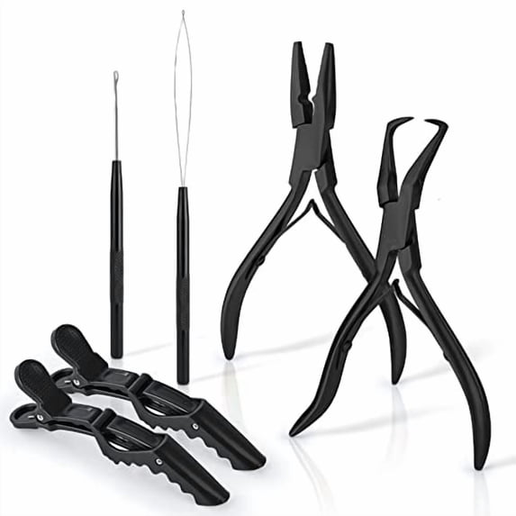Hair Extension Beading Tool Kit Stainless Steel Hair Extensions Micro link Bead Closer and Remover Pliers set, Beads Hair Pulling Hook & Micro Ring Loop Tool Set (Black)