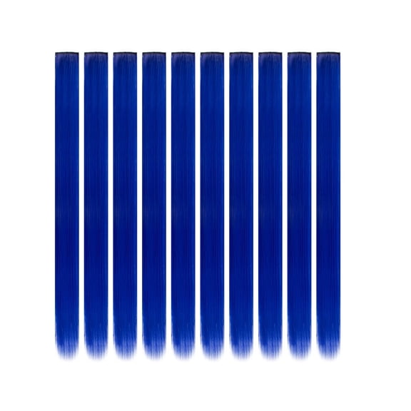 Hair Extension Clips 10pcs in Deep Blue 20 Inch Straight Hair Synthetic Fiber Hairpieces for Party