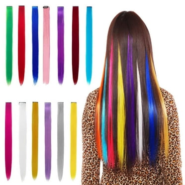 Hair Extension Clips 13pcs in 13 Mixed Colors 20 Inch Straight Hair Synthetic Fiber Hairpieces for Party