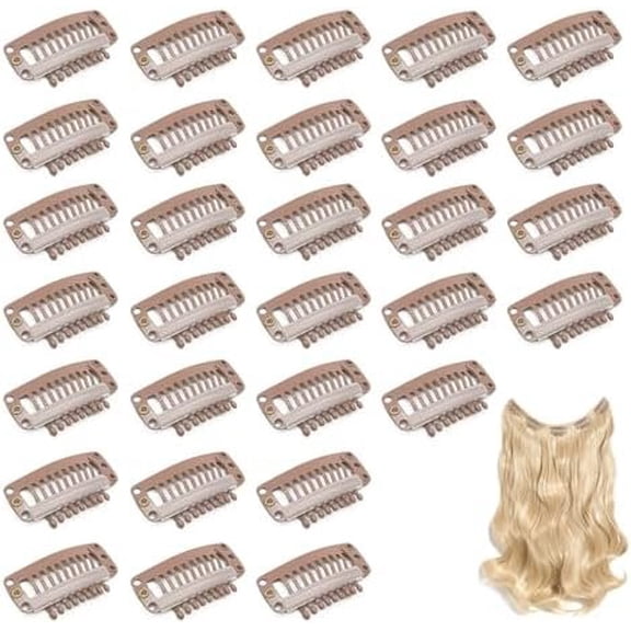 Hair Extension Clips, Wig Clips to Secure Wig, Brown, 9 , 30 count