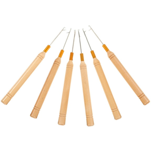 Hair Extension Crochet 6 Pcs Fishing Line Knitting Needles Wooden Iron Locs Accessories Hairstylist Tool