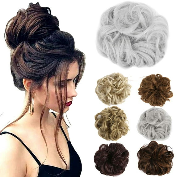 Hair Extension Ponytail Hair Pieces Clip on Hair Pieces with Elatsic Drawstring Claw Comb Ponytail Messy Chignon Updo Ponytail Scrunchie Donut Hairpiece for Women Girls