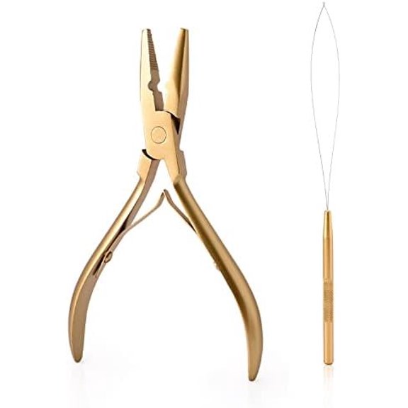 Hair Extensions Closed and Remover Pliers set, Rings Beads Hair Extensions Loop Threader Pulling Hook Tool and Bead Device Tool for Hair or Extensions ()