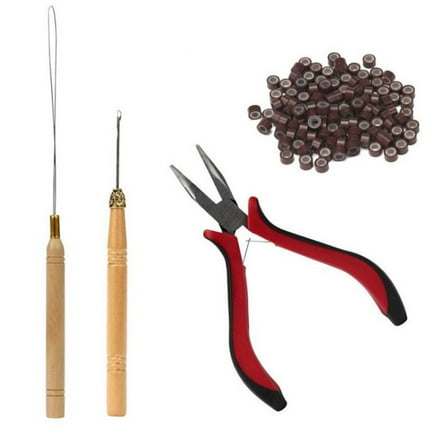 Hair Extensions - Micro Ring Hair Extension Pliers and Pulling Hook Set for Use
