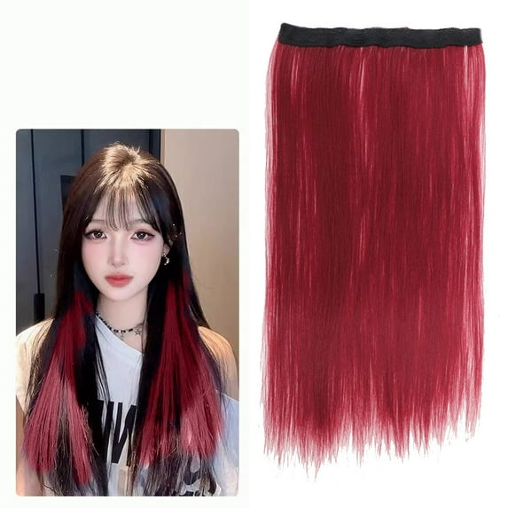 Hair Extensions Real Human Hair Remy Wire in Hair Extensions Secret Fish Line Hair Piece with 2 Clips Long Straight 20 Inch - One-Piece Ear-Dye Wig Raspberry Red, Wig, Back to School, Wedding, Chri