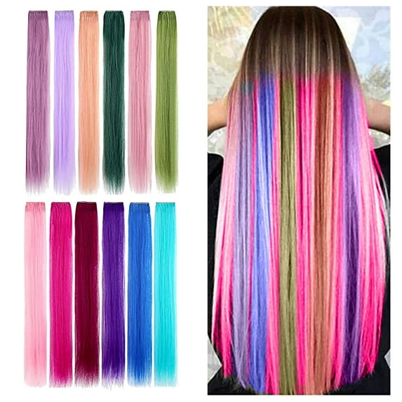 Colorful Hair Extensions for Kids and Women - Synthetic Rainbow Straight Party Accessories for Dreamy Hairstyles