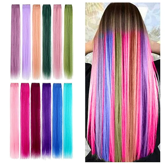 Hair Extensions for Women - Kids Party Synthetic Hair Straight Colored Rainbow Wig for Girls