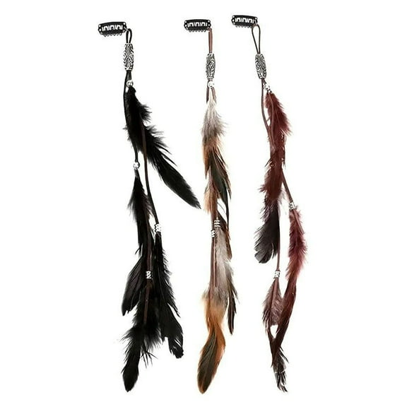 Hair Feathers Clip Extensions 3PCS Braided Beads Barrettes For Women Summer Hair Accessories Boho Style Decoration 3PCS