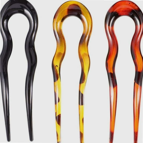 Hair Fork 3Pcs Acetate Hair Sticks Tortoise Shell U Shaped Hair Pin Vintage Hair Chopsticks Hair Fork 2 Prong Updo Chignon Pin for Women Hair Styling Accessories