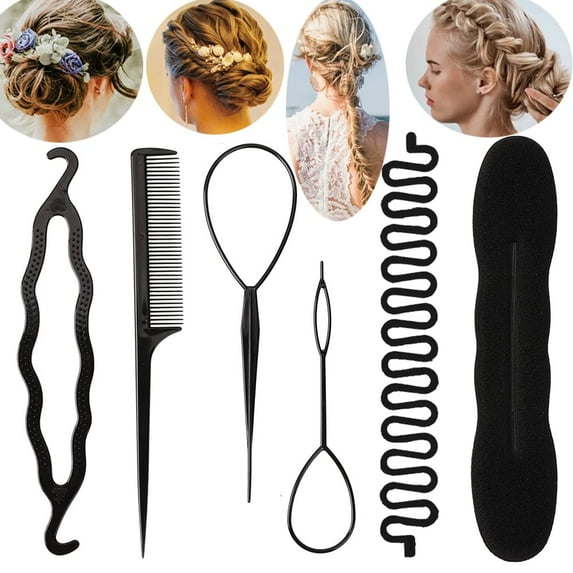 Hair French braid tool hair braiding tools hair styling accessories women's hair accessories styling tools centipede braid maker ladies girls girlfriend 6 pieces (Black 6-piece set)
