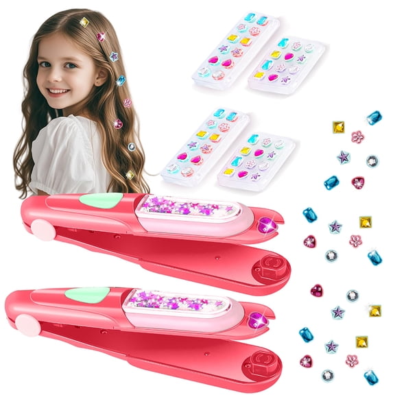 Hair Gem Stamper Kit 2Pieces Hair Styling Tool with Reusable Shining Diamonds Christmas Birthday Gifts Toys for Girls