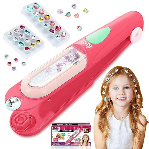 Hair Gem Stamper Kit Bling Hair Jewels for Girls, Hair Styling Tool with Reusable Shining Diamonds for Parties & Ages 3+ Gifts