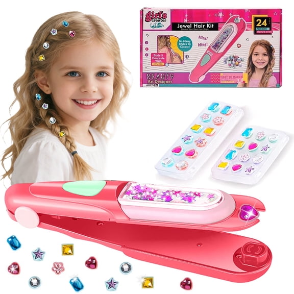 Hair Gem Stamper Kit, Bling Hair Jewels for Girls Toys, Hair Styling Tool with Reusable Shining Diamonds, Birthday Gifts Toys for Girls