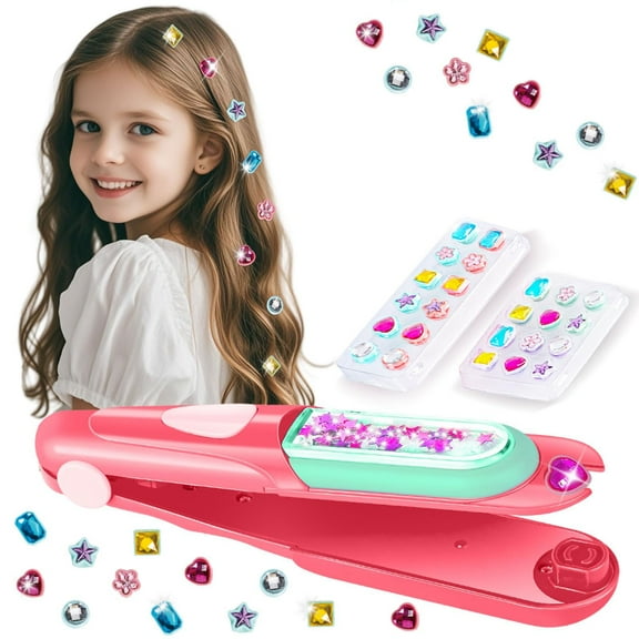 Hair Gem Styling Tool Kit: Hair Gem Stamper 24 Reusable Rhinestones, Gems Stapler hair gem stamper glitter diamond styling tools hair hally hair gem pen hair jewelry for girls hair bedazzler