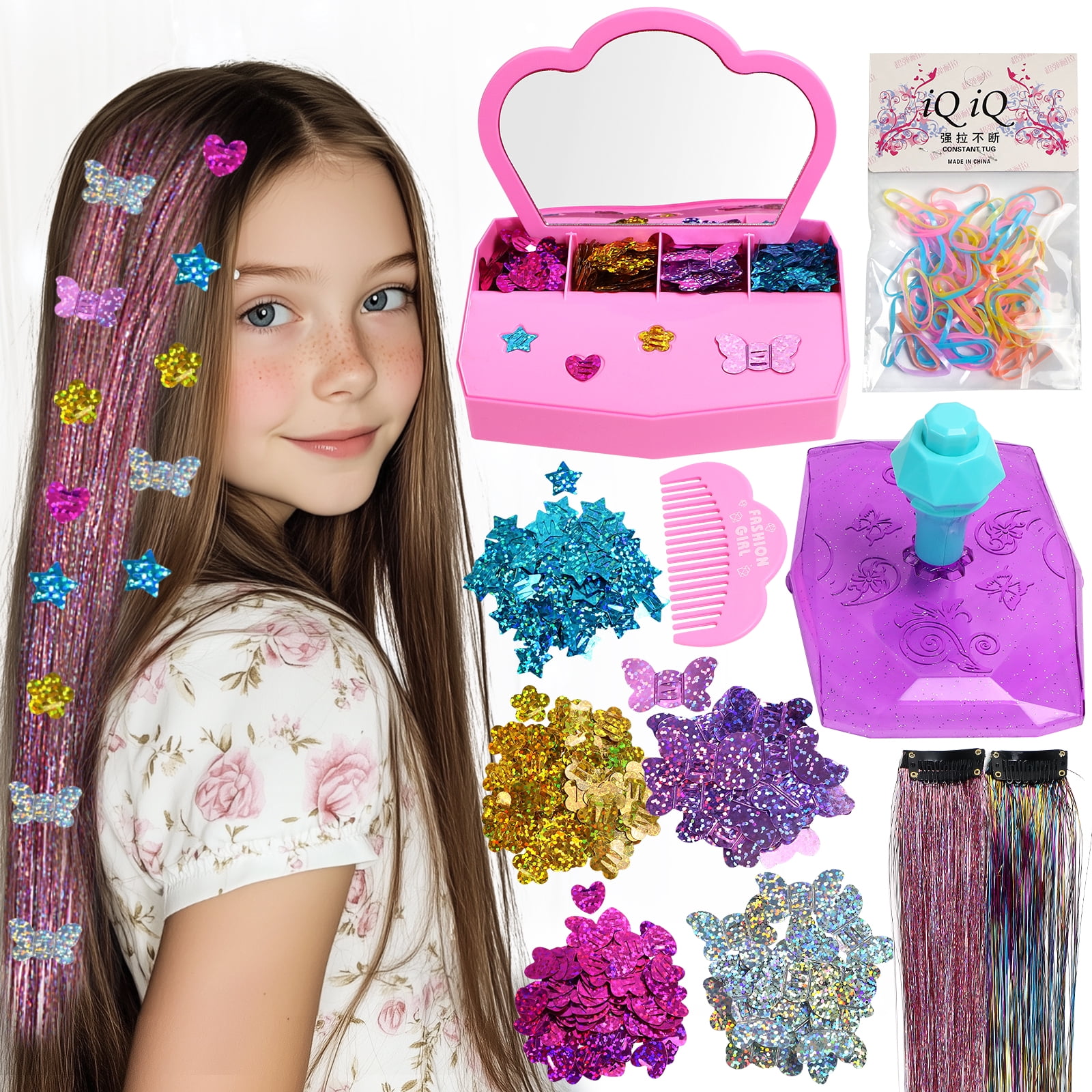 Hair Gems for Girls, AOSITE Hair Bedazzler Gem Stamper Kit with Hair Glitter Patch, Hair Jewel for Girls, Hair Gems Stamper, Hair Gem DIY Tool Gift for Age 4-12