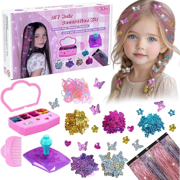 Hair Gems for Girls, AOSITE Hair Bedazzler Gem Stamper Kit with Hair Glitter Patch, Hair Jewel for Girls, Hair Gems Stamper, Hair Gem DIY Tool Gift for Age 4-12