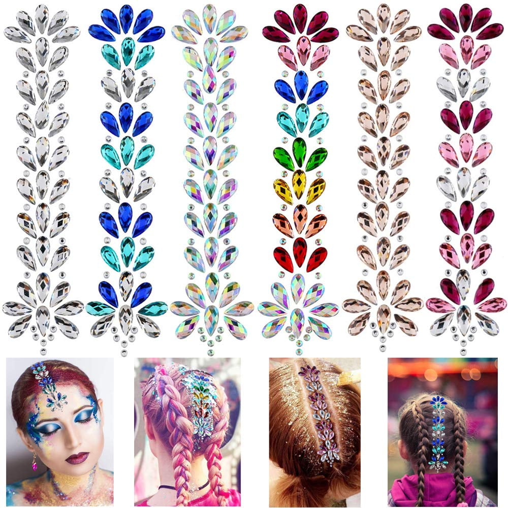 Rhinestone Body Gems Jewels,Mermaid Face Jewels Stick on, Rainbow Chest  Gems Tattoo, Crystals Breast Pasties Gem Bindi Nipple Covers, Hair Jewelry  Gliiter for for Festival Rave,4-Pack 