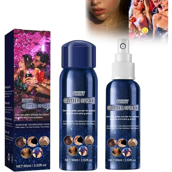 Hair Glitter Spray, 60ml Glitter Spray for Hair, Face and Body, 2024 New Glitter Body Spray, Quicking Drying and Long-Lasting Body Shimmer Spray Suitable for Stage, Festival Rave and Makeup Prom
