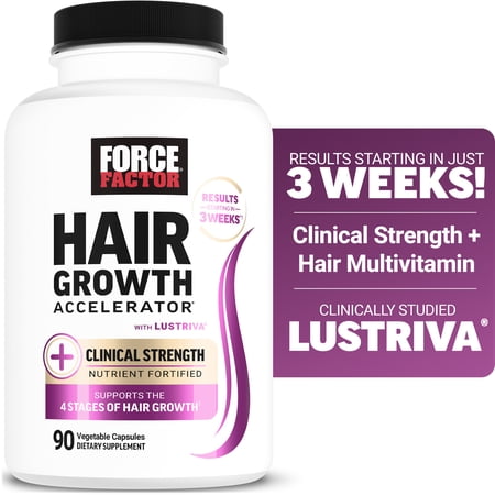 Force Factor Hair Growth Accelerator, Hair Growth Vitamins for Women & Men with Clinically Studied Lustriva, Biotin & Ashwagandha, 90 Capsules