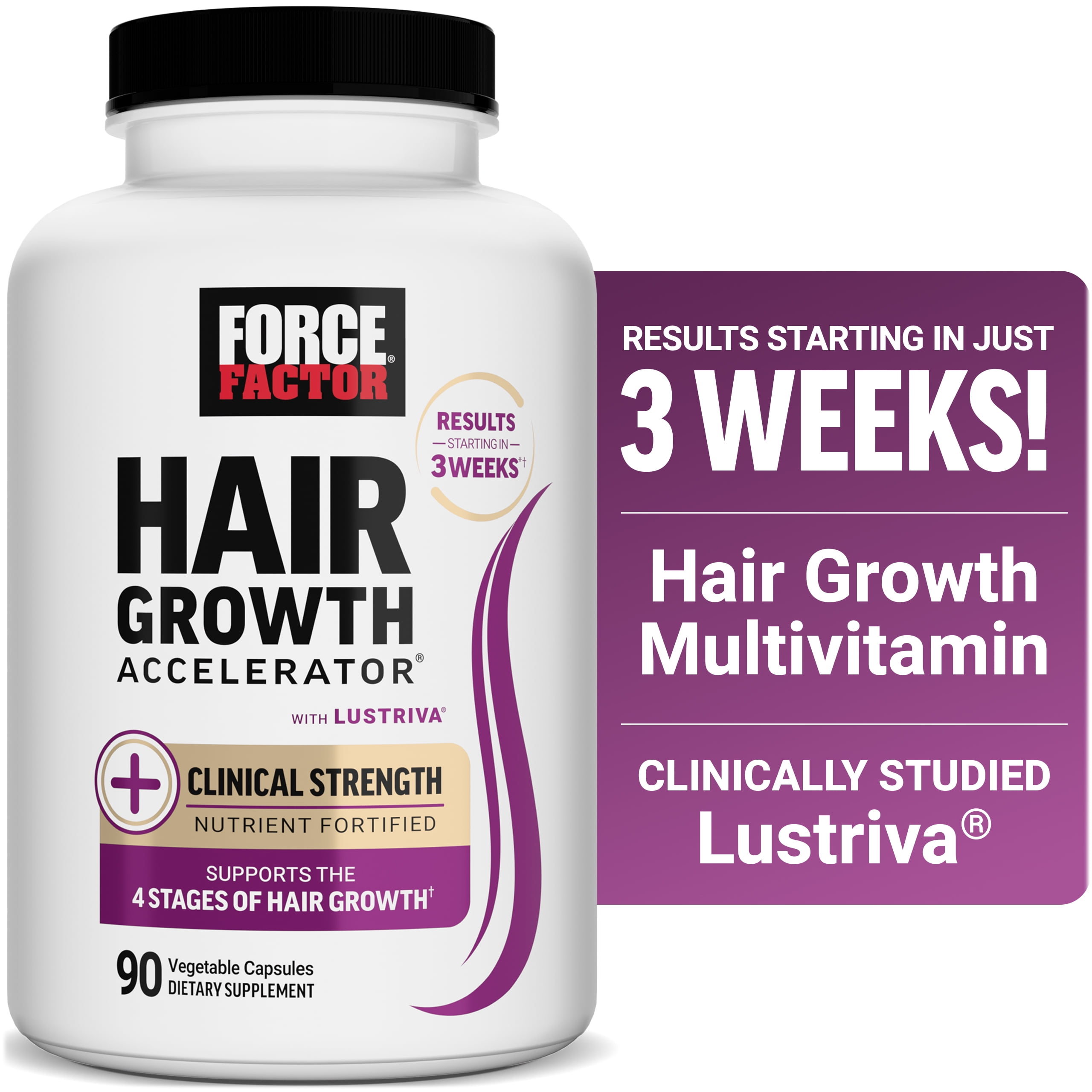 Force Factor Hair Growth Accelerator, Hair Growth Vitamins for Women & Men with Clinically Studied Lustriva, Biotin & Ashwagandha, 90 Capsules