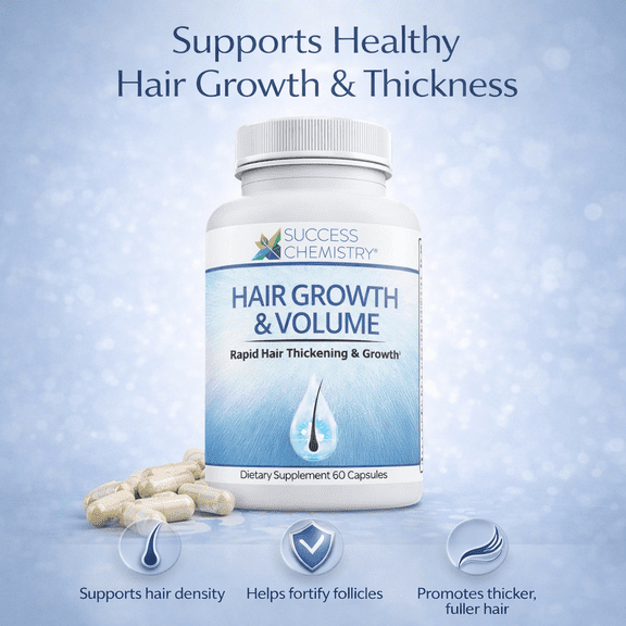 Success Chemistry Hair Growth and Volume - Natural Hair Supplement for Men and Women with Biotin, Keratin Support & Saw Palmetto - Promotes Thicker Fuller Hair & Scalp Health - 60 Veggie Capsules